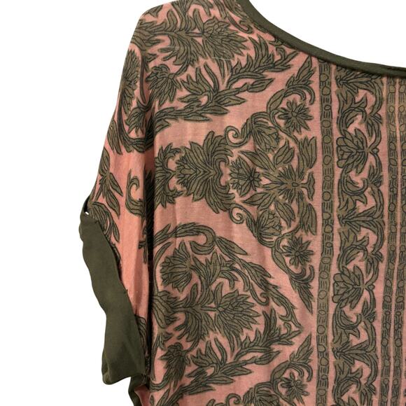 Sundance Sage and Peach Leaf Print Silk and Rayon Short Sleeve Tee S - Picture 4 of 6